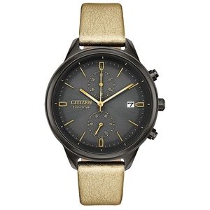 Citizen Women's Eco Drive Stainless Steel Chronograph Gold Leather strap Watch